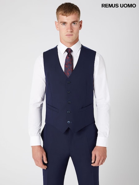 Remus Uomo Blue Tapered Fit Stretch Waistcoat (AV2435) | €80