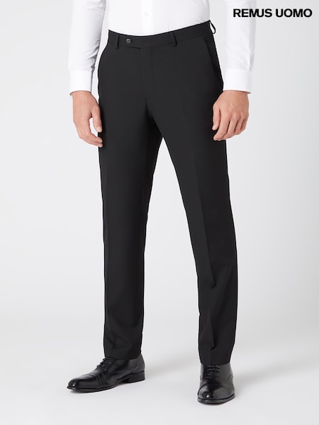 Remus Uomo Black Tapered Leg Stretch Formal Trousers (AV2439) | 396 QAR