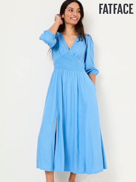 FatFace Bright Blue Rene Textured Midi Dress (AV2456) | €91