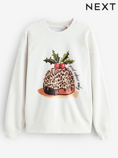 Ecru Leopard Christmas Pudding Sweatshirt (AV2512) | €22