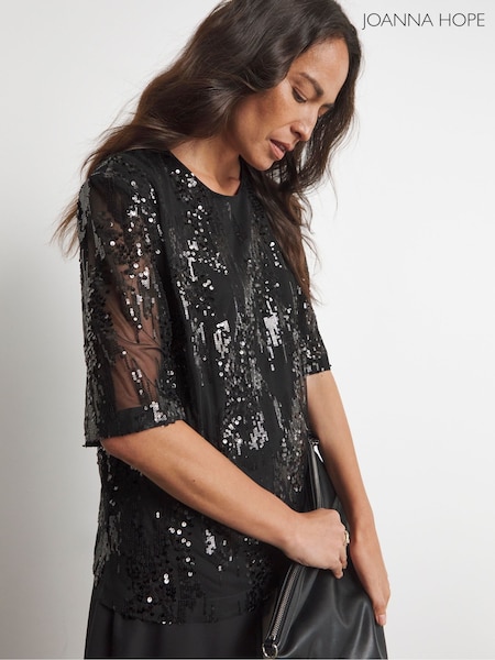Joanna Hope Tiered Pleated Black Dress (AV2521) | €140