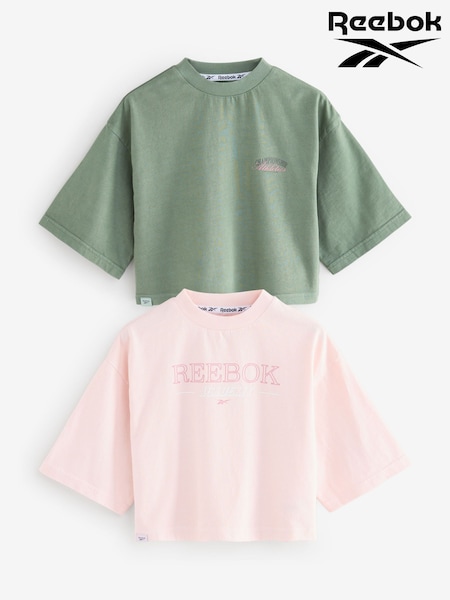 Reebok Oversized Girls Green/Pink Cropped Graphic 100% Cotton T-Shirts 2 Pack (AV2557) | €22.50 - €31