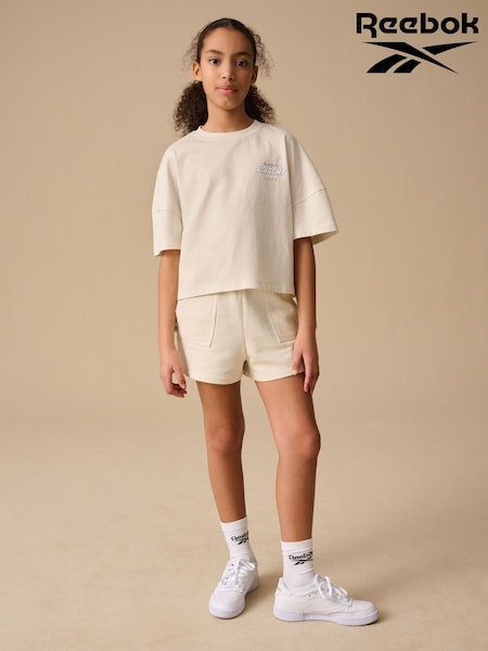 Reebok Girls Cream Graphic 100% Cotton T-Shirt and Short Set (AV2567) | €28 - €35
