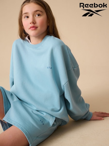 Reebok Girls Washed Light Blue Graphic 100% Cotton Sweatshirt and Shorts Set (AV2569) | €35 - €43