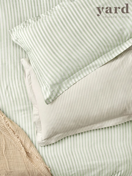 Yard Set of 2 Eucalyptus Hebden Melange Stripe 100% Cotton Pillowcases (AV2663) | CA$29