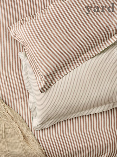 Yard Set of 2 Pecan Hebden Melange Stripe 100% Cotton Pillowcases (AV2673) | 49 QAR