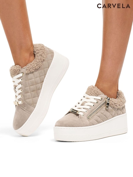 Cream - Carvela Connected Zip Faux Fur Fleece Trainers (AV2688) | € 196
