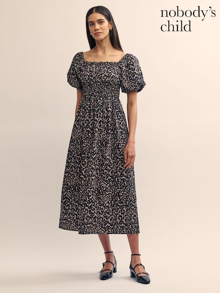 Nobodys Child Brown 100% Cotton Kurti Leopard Print Midi Dress (AV2716) | €57
