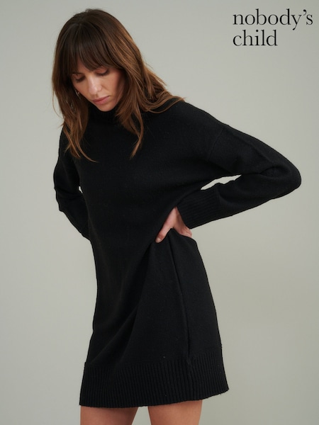 Nobodys Child Black Grown-On Neck Mini Plain Dress (AV2726) | OMR20