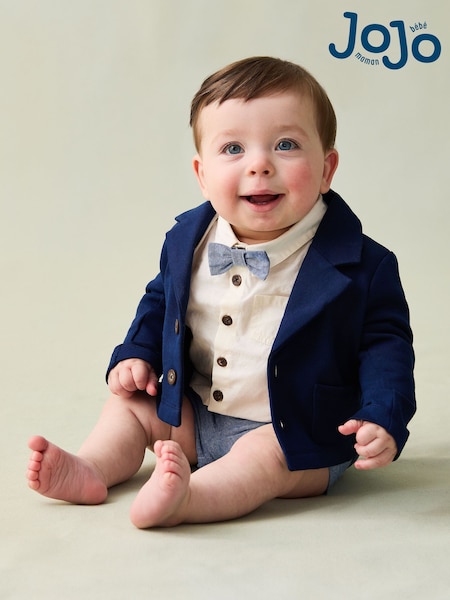 JoJo Maman Bébé Navy Blue 4-Piece Shirt & Trousers Set With Blazer & Bow Tie (AV2756) | 2,704 UAH - 2,944 UAH