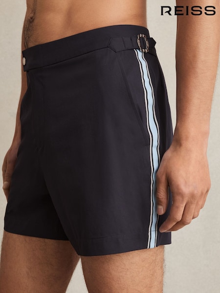 Reiss Navy/Blue Stripe Sol Stripe Side Adjuster Swim Shorts (AV2790) | AED490