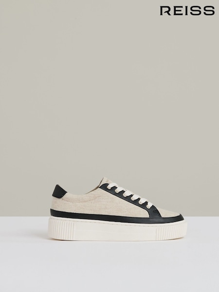 Reiss Natural/Black Leanne Grained Leather Platform Trainers (AV2799) | €200