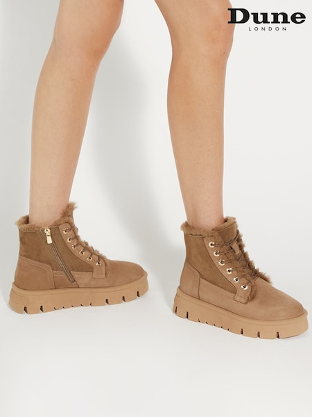 Dune London Brown Chrome Podski Shearling Faux Fur Platform Boots (AV3065) | €88