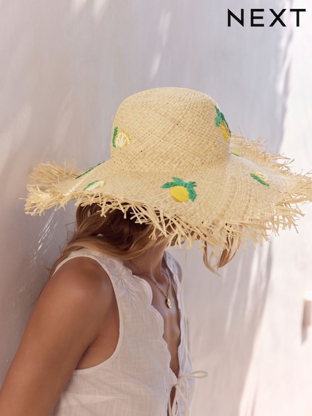 Lemon Applique Frayed Brim Floppy Hat (AV3078) | €50