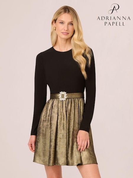 Adrianna by Adrianna Papell Black Jersey Metallic Short Dress (AV3090) | 622 LEI