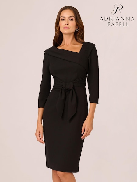 Adrianna Papell Black Knit Crepe Tie Sheath Dress (AV3096) | 688 QAR