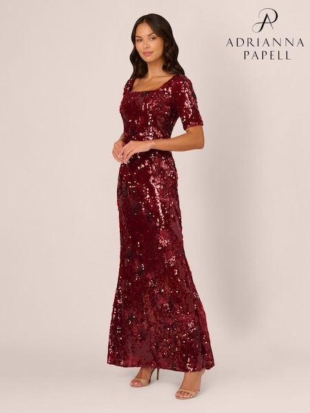 Adrianna Papell Red Elbow Sleeve Sequin Gown (AV3098) | €179