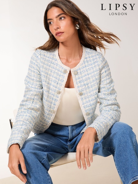 Lipsy Blue Cropped Boucle Blazer (AV3507) | $218