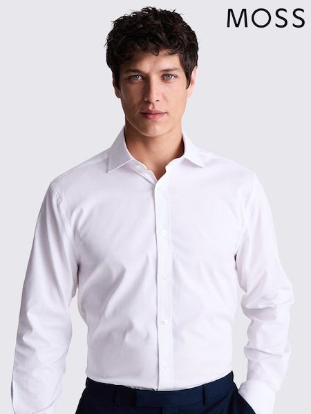 לבן - Moss Regular Fit Dobby Stretch Shirt (AV3542) | ‏201‏₪