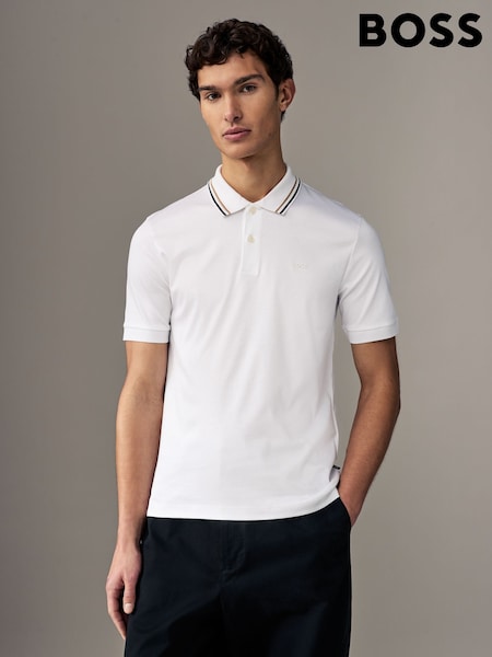 Белый - BOSS Penrose Slim Fit Striped Collar Polo Shirt (AV3549) | €131