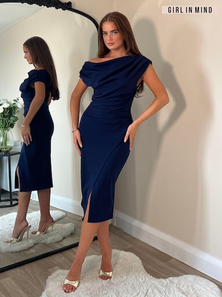 Синий - Girl In Mind Ariana Asymmetric Midi Dress (AV3649) | €66