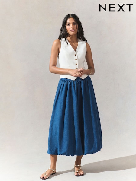 Mid Blue Puffball Midi Denim Skirt (AV3661) | €53