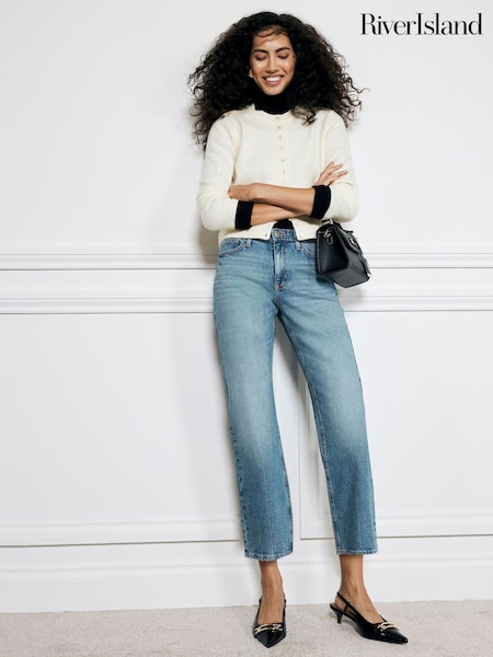 River Island Blue High Rise Slim Straight Non-Stretch Jeans (AV3664) | €63
