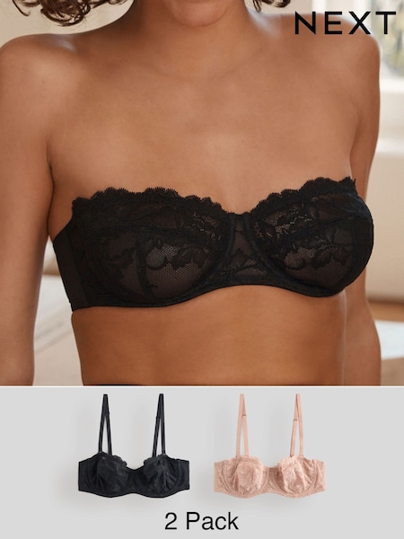 Black/Praline Nude Lace Non Pad Strapless Multiway Bras 2 Pack (AV3669) | €40.50