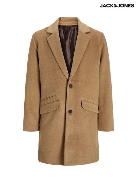 JACK & JONES Brown Wool Blend Tailored Coat (AV3670) | €100