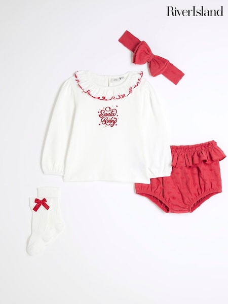 River Island White Baby Girls Christmas Bloomer 100% Cotton Dress Set (AV3671) | €16