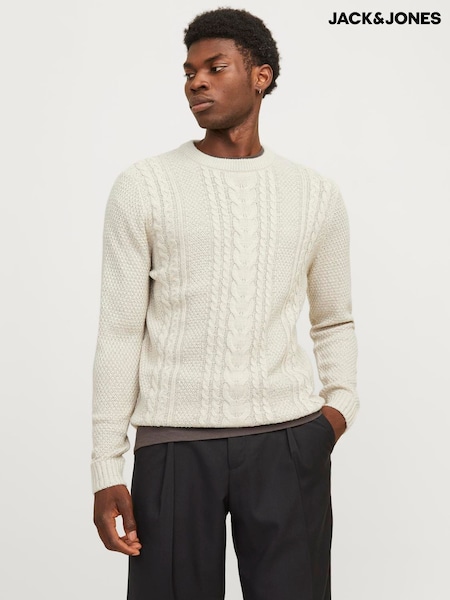 JACK & JONES White Cable Knit Crew Neck Jumper (AV3673) | R$ 295