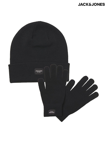 JACK & JONES Black Hat And Gloves Gift Set (AV3678) | AED64