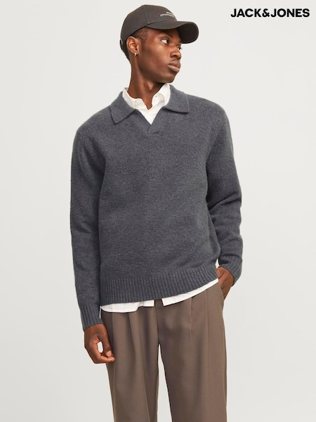 JACK & JONES Grey Long Sleeve Polo Knitted Jumper (AV3679) | €64