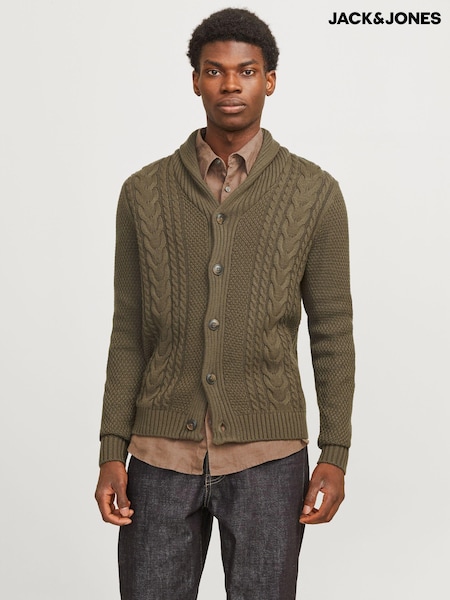 Vihreä - Jack & Jones Cable Knit Shawl Collar Cardigan (AV3682) | €44