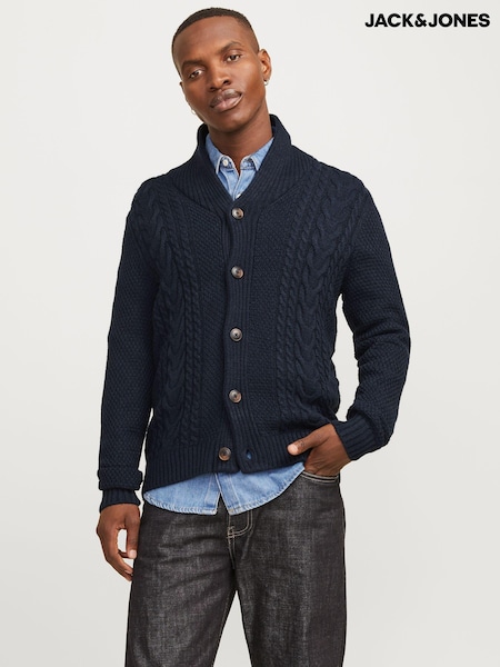 Sininen - Jack & Jones Cable Knit Shawl Collar Cardigan (AV3684) | €44