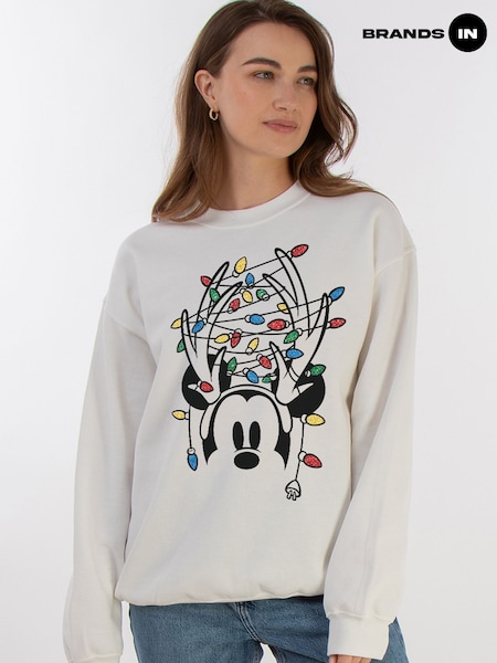 Brands In White Disney Mickey Mouse Christmas Lights Womens Sweatshirt (AV3700) | €53