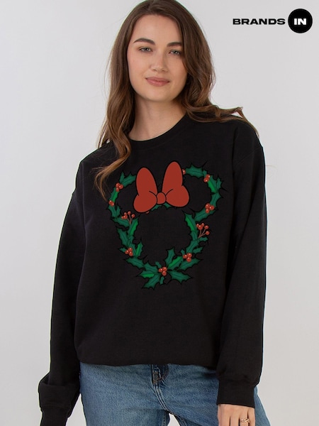 Brands In Black Disney Minnie Mouse Christmas Wreath Womens Sweatshirt (AV3701) | €53