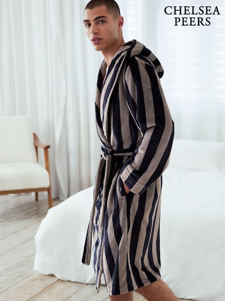Chelsea Peers Blue Fleece Stripe Dressing Gown (AV3709) | $83