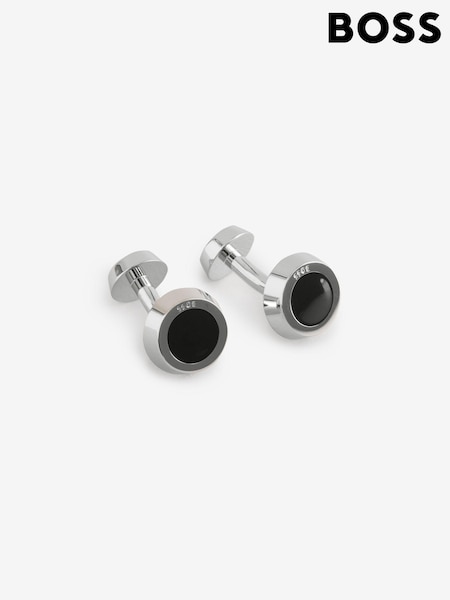 BOSS Black Enamel Insert Round Cufflinks (AV3755) | €102