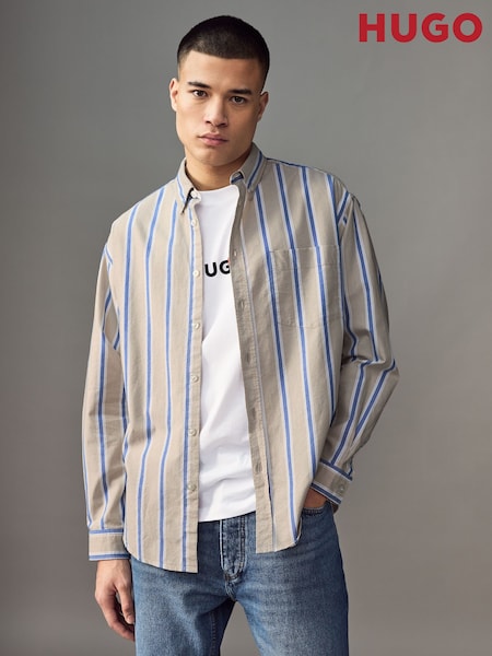 HUGO Natural Oversized fit Button Down Oxford 100% Cotton Shirt (AV3766) | ₪448