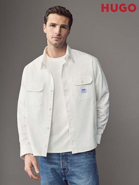 HUGO White Hugo Logo Label Cotton Twill Shirt (AV3769) | €59
