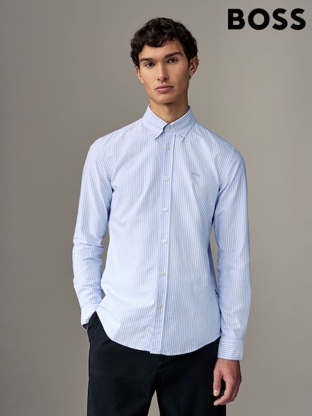 BOSS Blue/White Logo Detail Slim Fit Shirt (AV3788) | €79