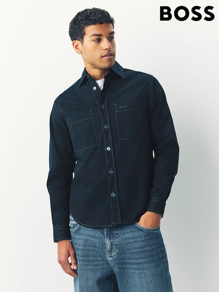 Azul - BOSS Relaxed Fit Shirt In Cotton Twill (AV3791) | R$ 1.570