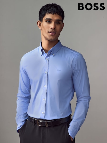 BOSS Blue/white Logo Detail Slim Fit Shirt (AV3795) | AED375