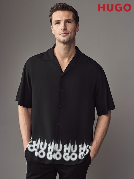 HUGO Black Oversized Fit Shirt With Smoke Logo-Print Hem (AV3797) | €79