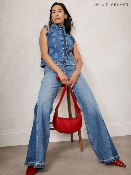 Mint Velvet Blue Mid Indigo Relaxed Flare 100% Cotton Jeans (AV3926) | €91