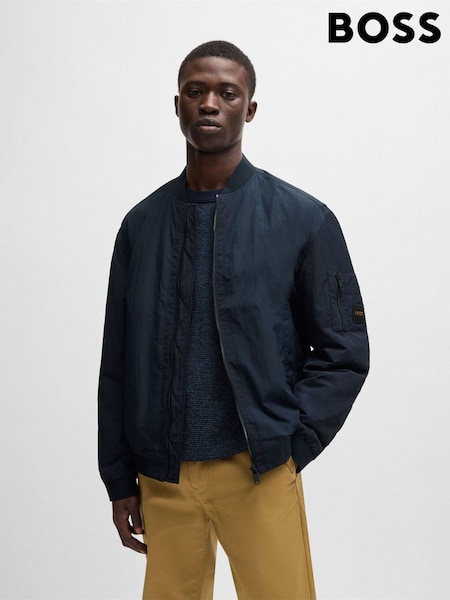 أزرق - BOSS Logo Badge Water-Repellent Bomber Jacket (AV3973) | ‏783 د.إ.‏