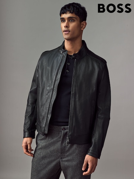 BOSS Black Regular Fit Grained Leather Jacket (AV3981) | 1,549 QAR