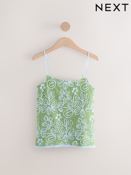 Green Blue Floral Print Embroidered Strappy Cami Top (AV3987) | €45