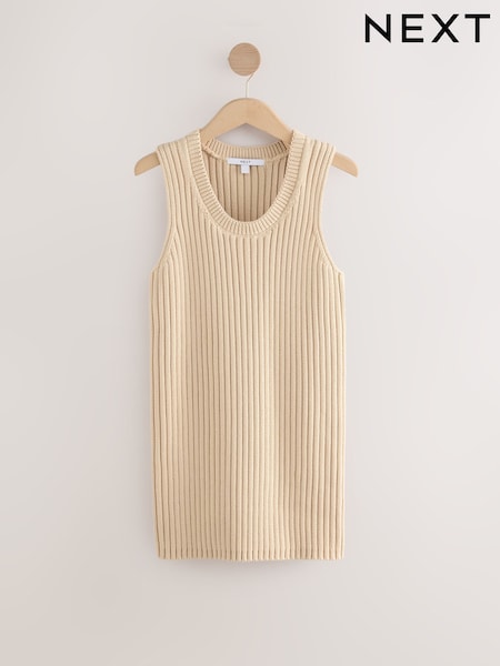 Beige Stone 100% Cotton Crew Neck Ribbed Knitted Tank (AV3999) | $46